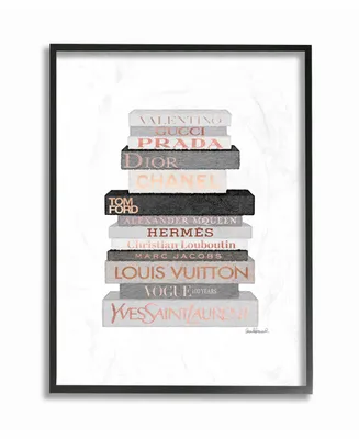 Stupell Industries Neutral Gray and Rose Gold-Tone Fashion Bookstack Framed Texturized Art