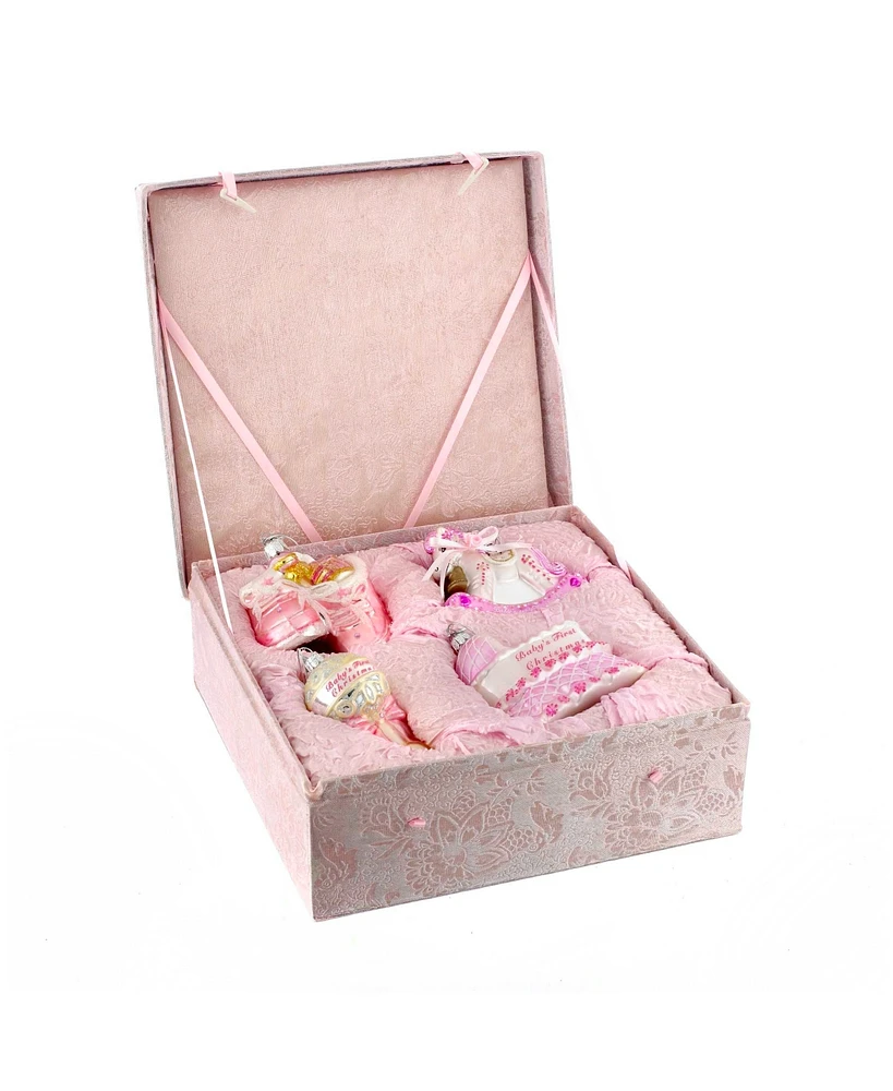 Kurt Adler Noble Gems Glass Baby Girl Ornament Set