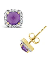 Garnet (1-1/2 ct. t.w.) and Lab Grown White Sapphire (1/5 Halo Stud Earrings 10k Yellow Gold. Also Available Amethyst (1