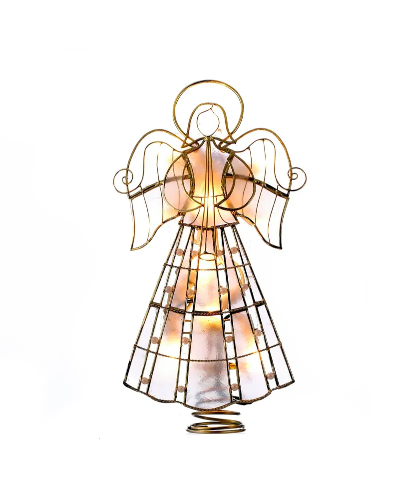 Kurt Adler 10-Light 9.75-Inch Capiz Angel Treetop with Scroll Design and Pearls