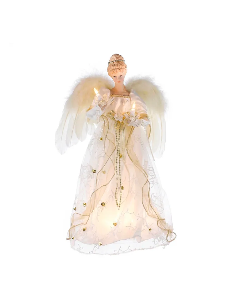 Kurt Adler 16-Inch Ul 10-Light Ivory and Gold Angel Treetop