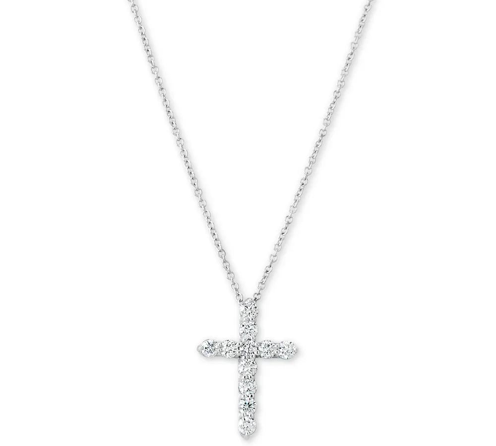 Diamond Cross Pendant Necklace (1/2 ct. t.w.) in 14k White Gold, 16" + 2" Extender