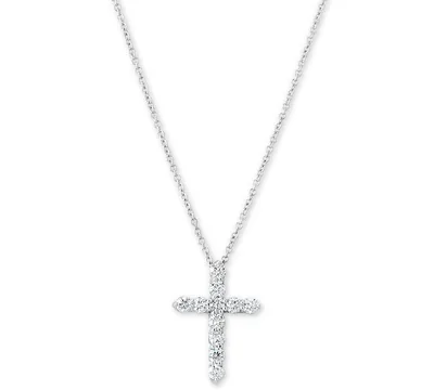 Diamond Cross Pendant Necklace (1/2 ct. t.w.) in 14k White Gold, 16" + 2" Extender