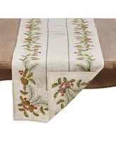 Saro Lifestyle Christmas Table Runner with Embroidered Pinecone and Holly Design