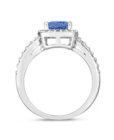 Simulated Birthstone Cushion Cubic Zirconia Halo Solitaire Ring Silver Plate