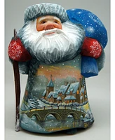 G.DeBrekht Woodcarved and Hand Painted Frosted Village Bridge Santa Figurine