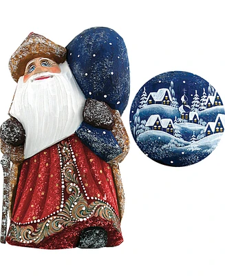 G.DeBrekht Woodcarved and Hand Painted Santa Yuletide Village Visitor with Bag Figurine