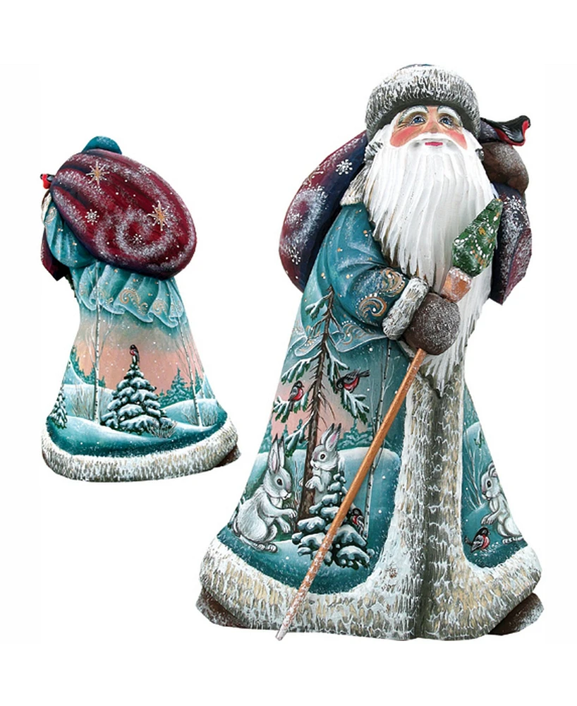 G.DeBrekht Woodcarved and Hand Painted Hopping Along Wilderness Santa Figurine