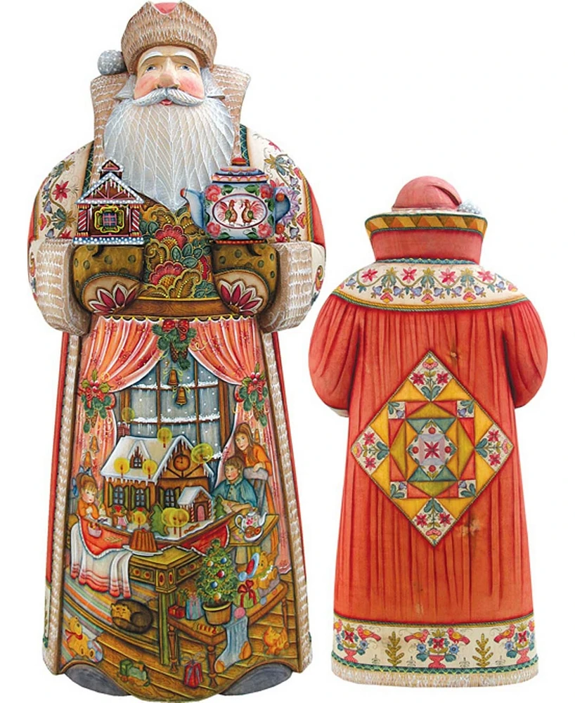 G.DeBrekht Woodcarved and Hand Painted Sweet Celebration Santa Claus Figurine