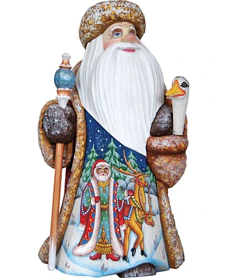 G.DeBrekht Woodcarved and Hand Painted Santa with Goose Figurine