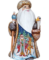 G.DeBrekht Woodcarved and Hand Painted Santa with Goose Figurine