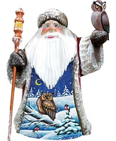 G.DeBrekht Woodcarved and Hand Painted Santa Watchful Owls Figurine