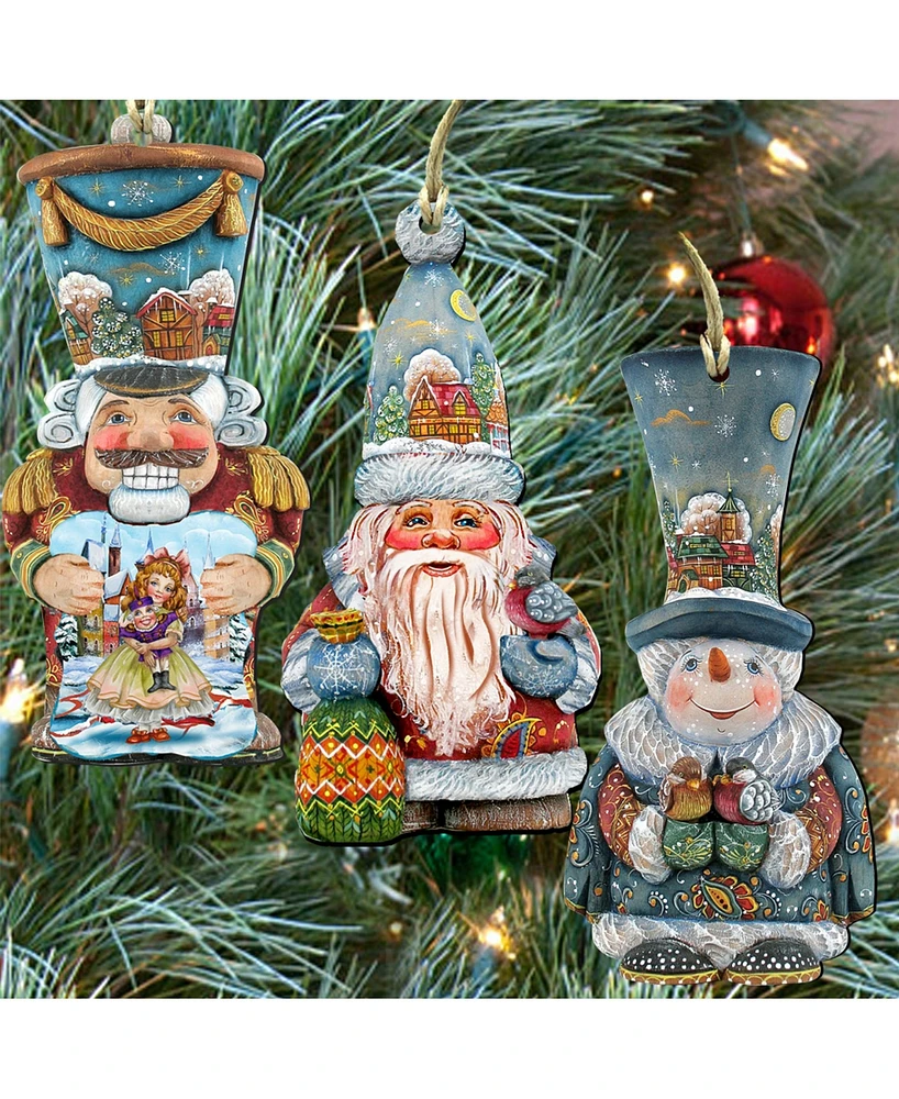 Designocracy Elegant Holidays Wooden Ornaments Wall Decor, Set of 3