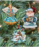 Designocracy Coastal Santa Tree Angel Wood Ornaments, Set of 3