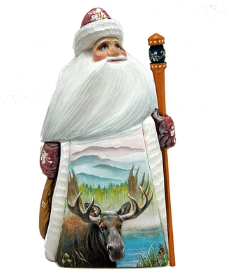 G.DeBrekht Woodcarved and Hand Painted Santa Moose Figurine