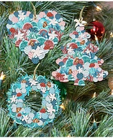 Designocracy Coastal Christmas Tree Wreath Heart Wooden Ornaments, Set of 3