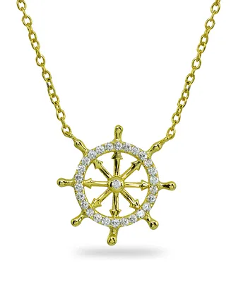 Cubic Zirconia Ship's Wheel Necklace Sterling Silver or 18k Gold over
