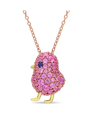 Lab Grown Blue and Sapphire (2 3/ ct. t.w.) Chick Bird Necklace in 18k Two-Tone Over Sterling Silver