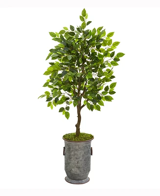 Nearly Natural 41in. Ficus Artificial Tree in Vintage Metal Planter