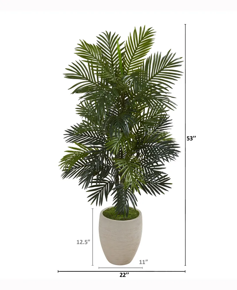 Nearly Natural 53in. Areca Palm Artificial Plant in Sand Colored Planter