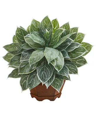Nearly Natural 18in. Silver Aglaonema Artificial Plant in Decorative Planter Real Touch
