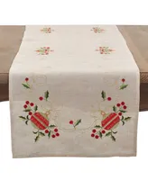 Saro Lifestyle Embroidered Ornament Holiday Linen Blend Table Runner