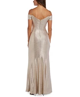 Nightway Cold-Shoulder Foil Gown