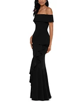 Betsy & Adam Petite Off-The-Shoulder Mermaid Gown