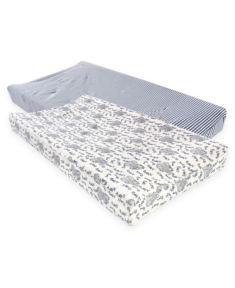 Touched by Nature Baby Cotton Changing Pad Cover, Blue Elephant, One Size