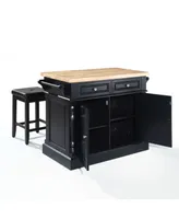 Crosley Oxford Butcher Block Top Kitchen Island With 24" Upholstered Square Seat Stools