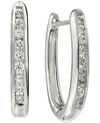 Diamond Small Hoop Earrings (1/4 ct. t.w.) in 14k White Gold-Plated Sterling Silver, 0.63"