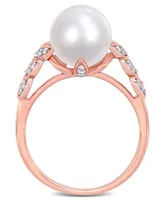 Freshwater Cultured Pearl (9.5-10mm) and Diamond (1/6 ct. t.w.) Leaf Ring 10k Rose Gold