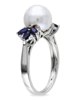 Freshwater Cultured Pearl (9-9.5mm), Sapphire (5/8 ct. t.w.) and Diamond Accent Ring 10k White Gold