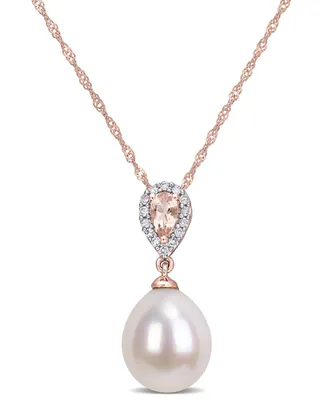 Freshwater Cultured Pearl (9-9.5mm), Morganite (1/4 ct. t.w.) and Diamond-Accent 17" Necklace in 10k Rose Gold