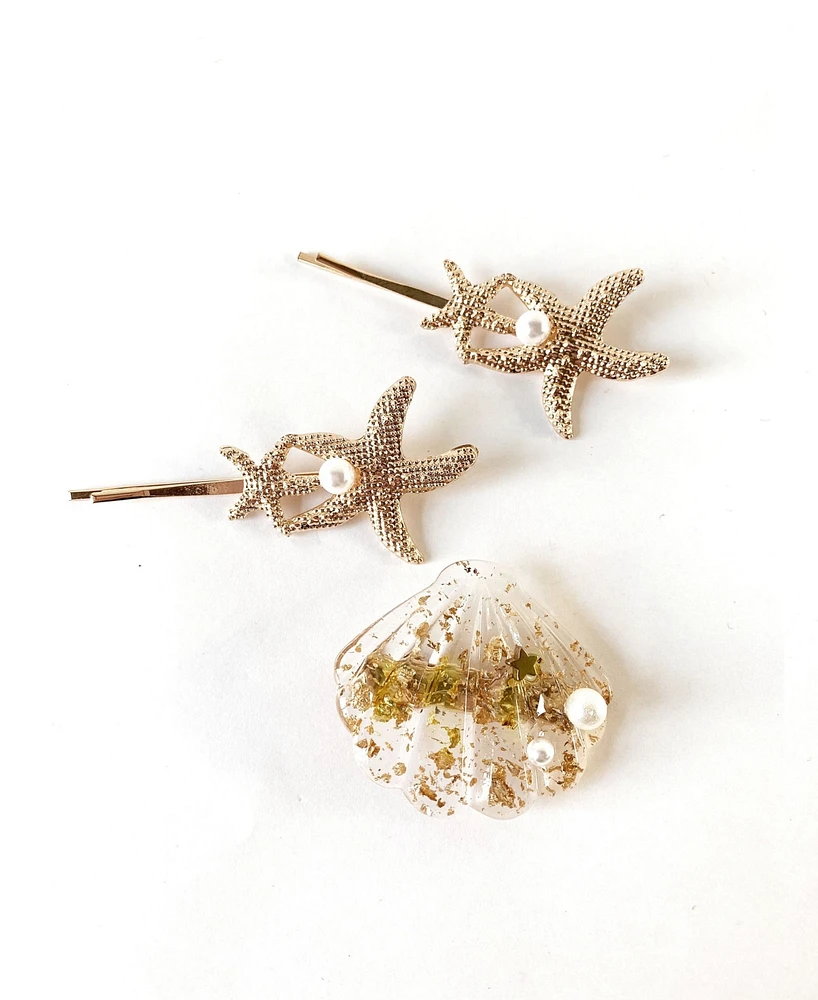 Soho Style Mermaid Starfish and Seashell Hair Clip Three-Piece Set