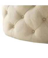 Inspired Home Bella Upholstered Tufted Allover Round Cocktail Ottoman