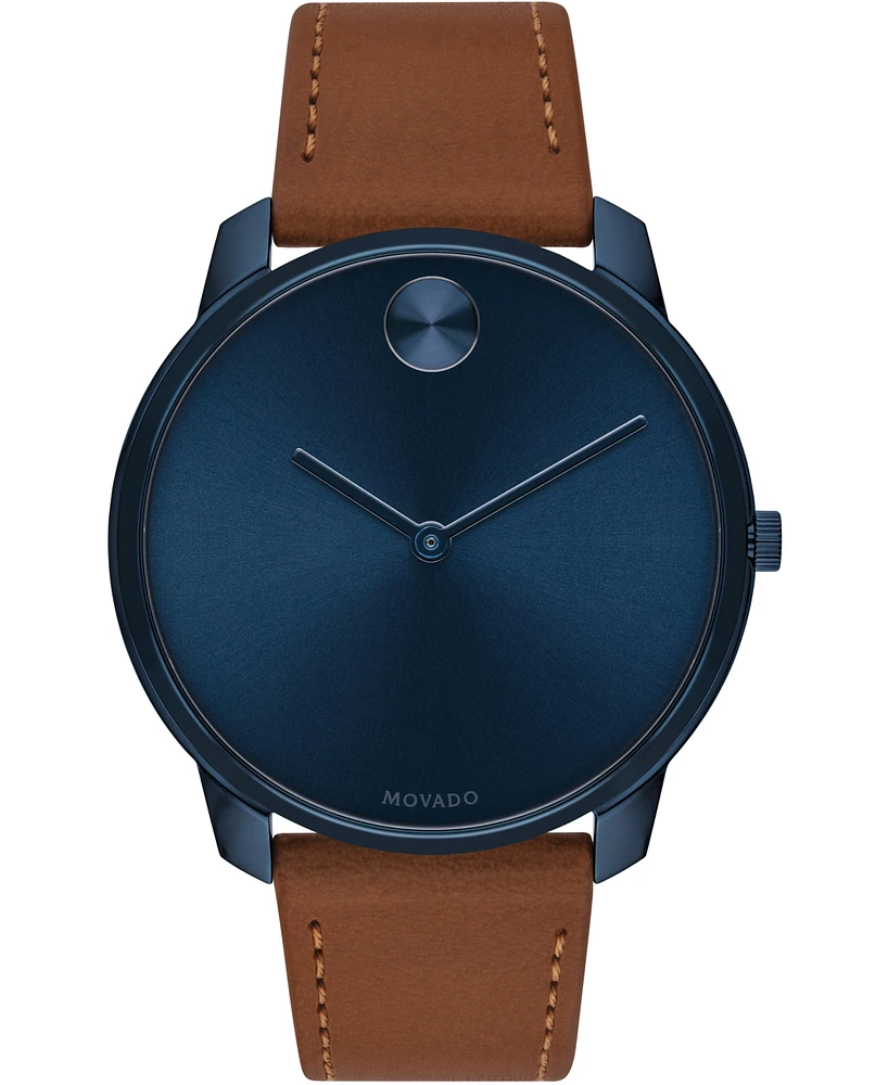 Movado Men's Swiss Bold Brown Nappa Leather Strap Watch 42mm