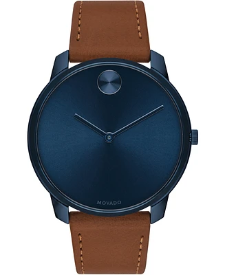 Movado Men's Swiss Bold Brown Nappa Leather Strap Watch 42mm