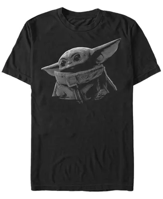 Men's Star Wars The Mandalorian Child Grayscale Portrait Short Sleeve T-Shirt