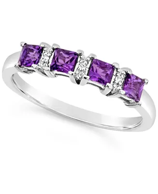 Gemstone and Diamond Accent Ring Sterling Silver