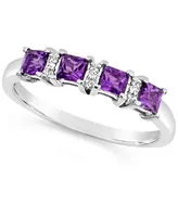 Gemstone and Diamond Accent Ring Sterling Silver