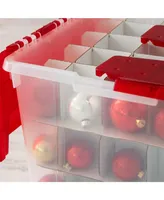 Iris Usa 2Pack 60qt Plastic Christmas Ornament Storage Box with Hinged Lid and Dividers, Red, Holiday Color
