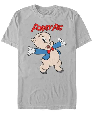 Fifth Sun Looney Tunes Men's Porky Pig Short Sleeve T-Shirt - Silver