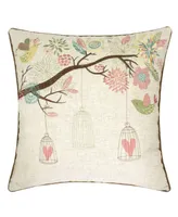 Homey Cozy Lilly Embroidered Linen Square Decorative Throw Pillow