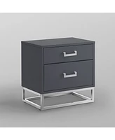 Nicole Miller Emiliana 2-Drawer High Gloss Nightstand with Metal Base