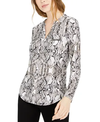 I.n.c. International Concepts Women's Print Zip-Pocket Top, Created for Macy's