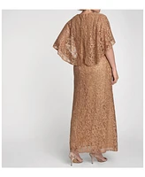 Women's Plus Celestial Cape Sleeve Sequined Lace Gown