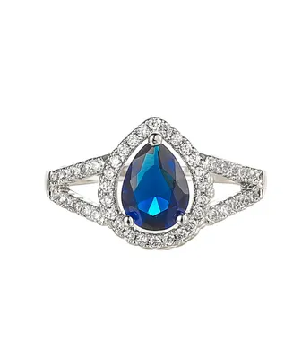 A&M Silver-Tone Sapphire Pear Shaped Ring - Silver