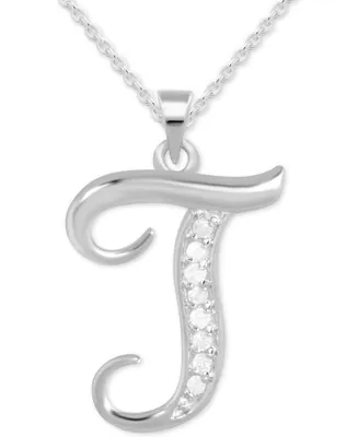 Diamond T Initial 18" Pendant Necklace (1/10 ct. t.w.) in Sterling Silver