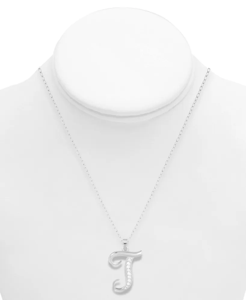 Diamond T Initial 18" Pendant Necklace (1/10 ct. t.w.) in Sterling Silver